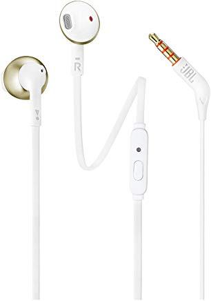 JBL T205 Pure Bass Metal Earbud Headphones with Mic (Gold)